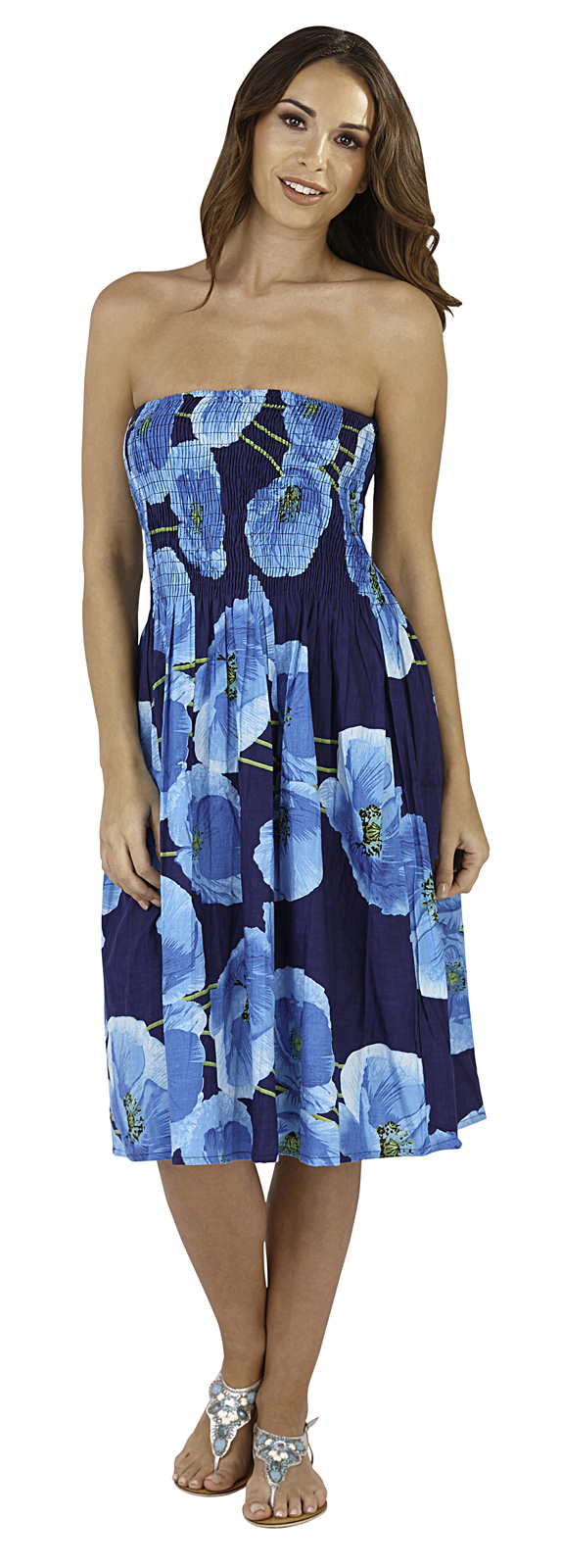 Ladies Floral Casual Summer Dress 2 in 1 Strapless Sun Dress Bandeau Sundress | eBay